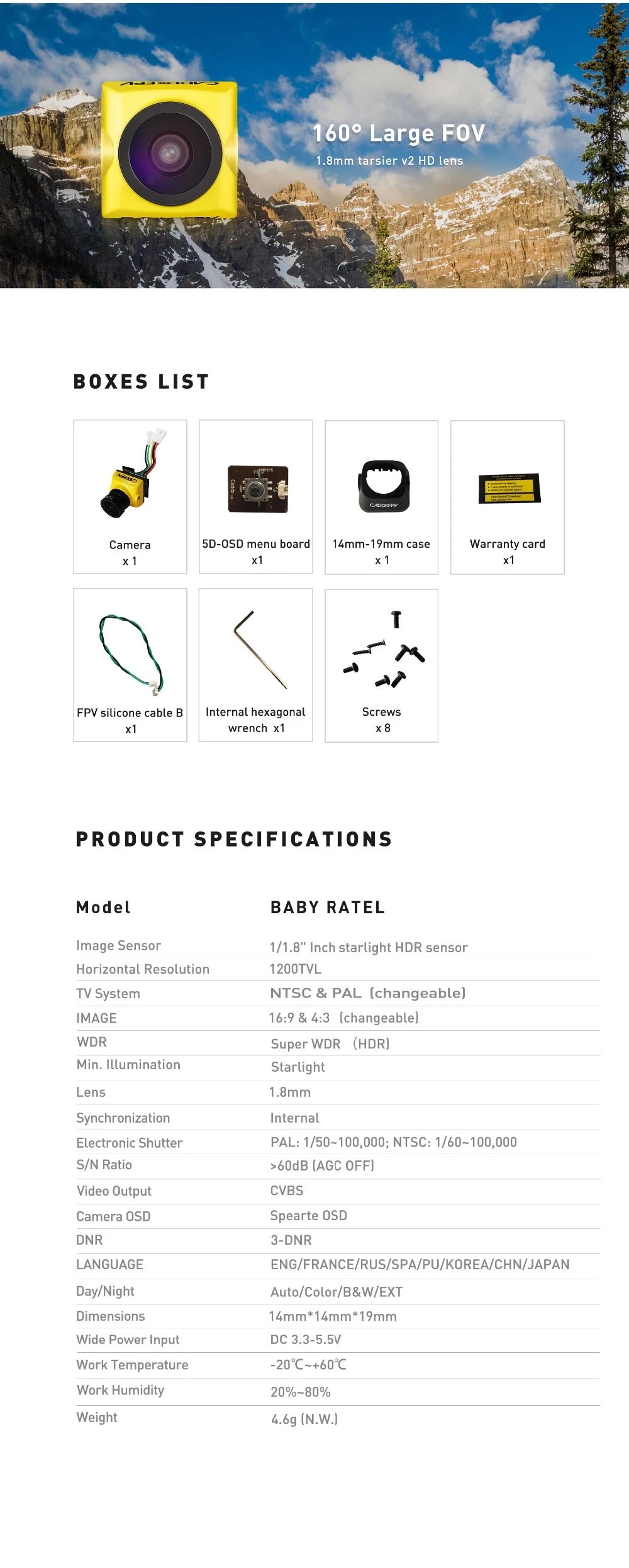 1/2/3PCS Caddx Ratel 2 V2 / PRO FPV Camera Ratel2 2.1mm Lens 16:9/4:3 NTSC/PAL Switchable Micro FPV Camera Drone Quadcopter