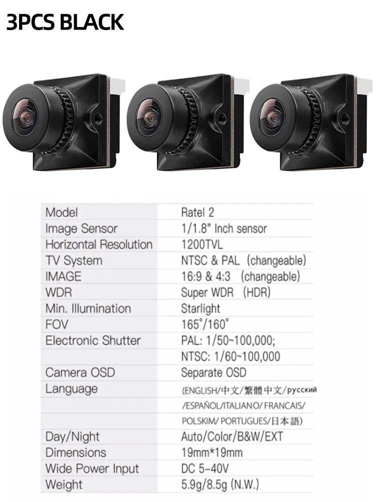 1/2/3PCS Caddx Ratel 2 V2 / PRO FPV Camera Ratel2 2.1mm Lens 16:9/4:3 NTSC/PAL Switchable Micro FPV Camera Drone Quadcopter