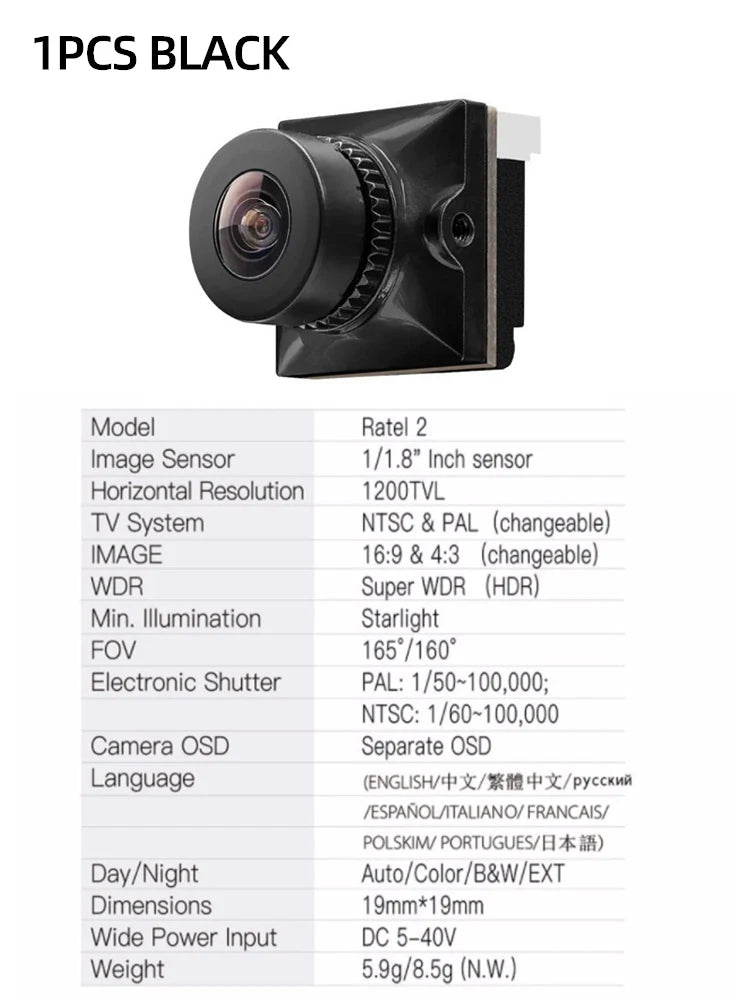 1/2/3PCS Caddx Ratel 2 V2 / PRO FPV Camera Ratel2 2.1mm Lens 16:9/4:3 NTSC/PAL Switchable Micro FPV Camera Drone Quadcopter