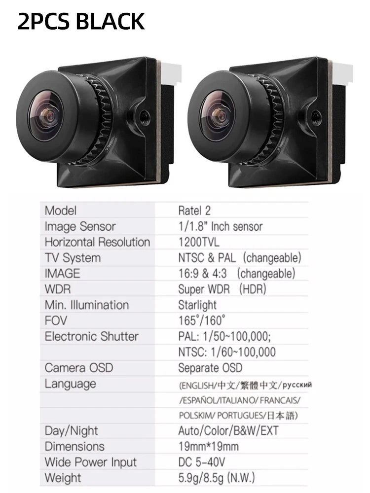 1/2/3PCS Caddx Ratel 2 V2 / PRO FPV Camera Ratel2 2.1mm Lens 16:9/4:3 NTSC/PAL Switchable Micro FPV Camera Drone Quadcopter